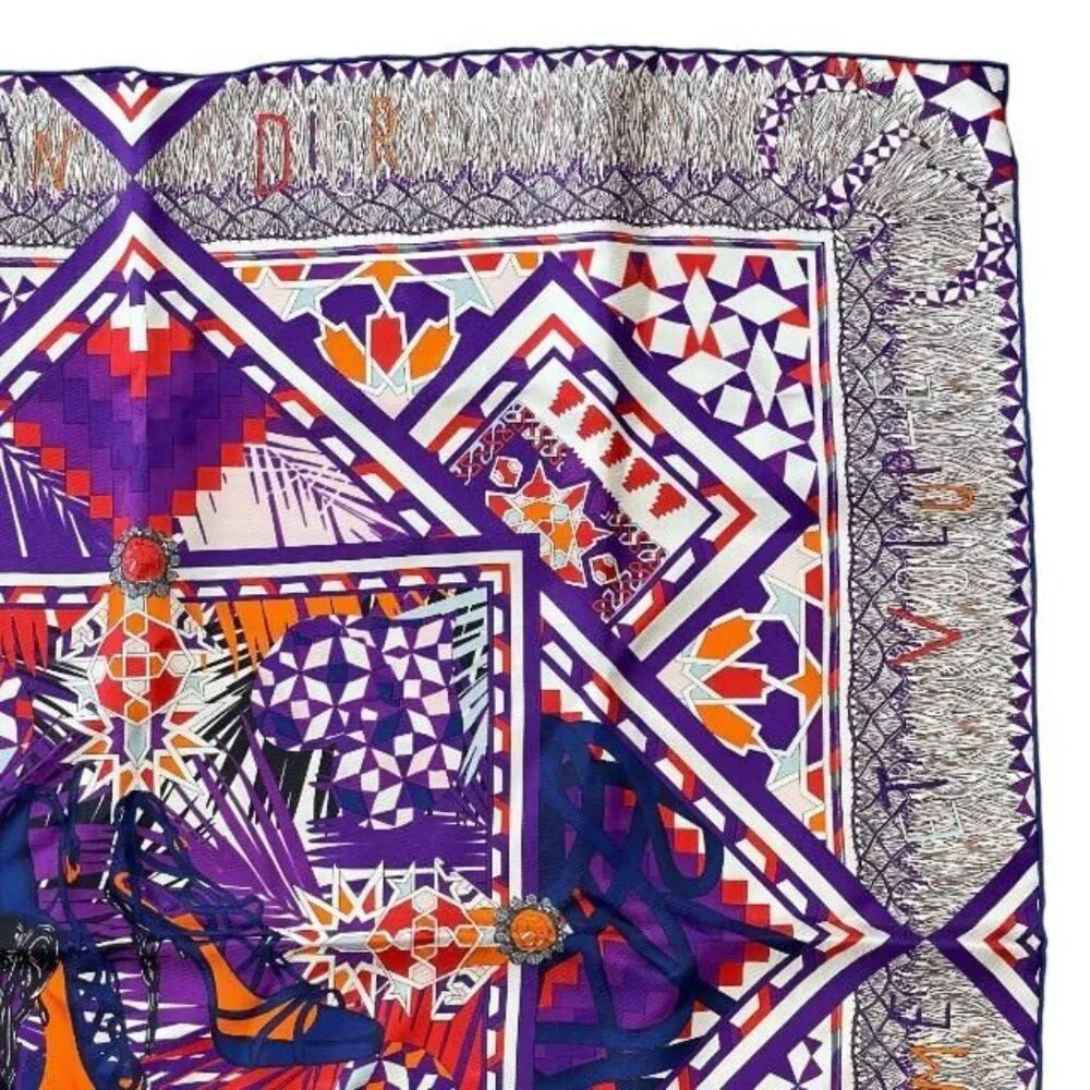 Christian Dior Stole Shawl Scarf Accessories Small Silk Pattern Purple Multicolo